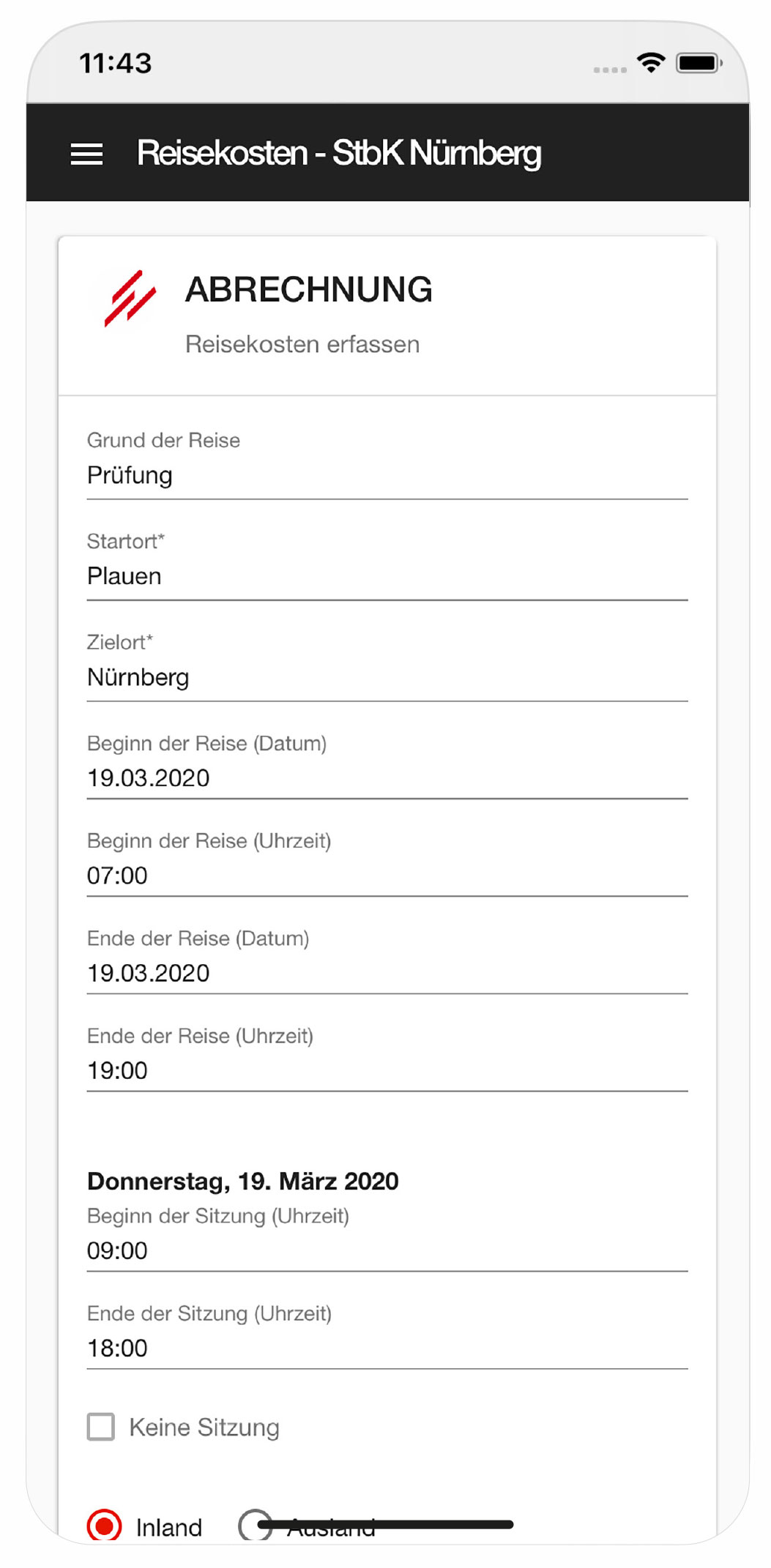 Reisekosten-App der StBK Nürnberg